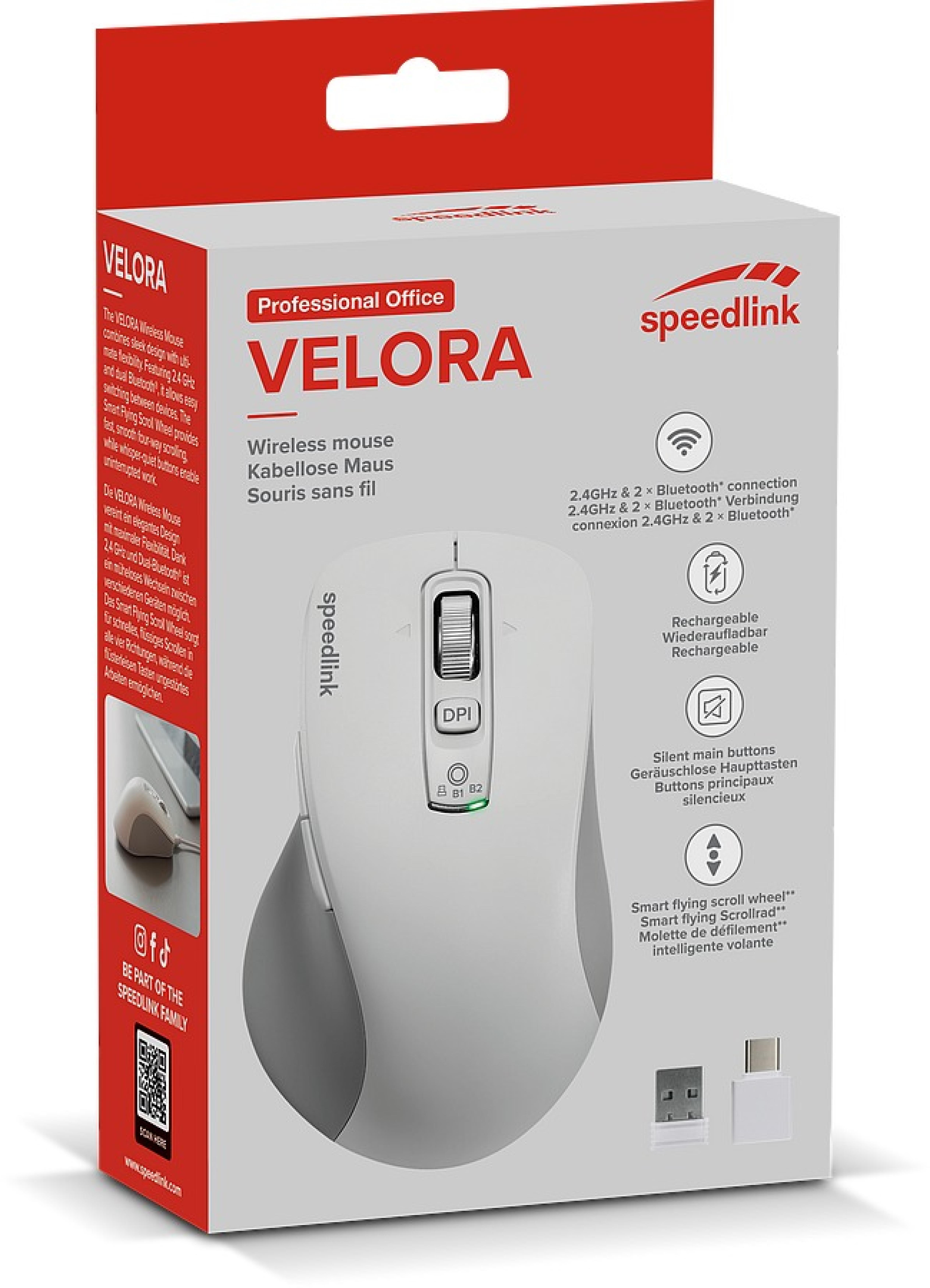 VELORA wiederaufladbare Maus - kabellos, Bluetooth, Smart Flying Scroll Wheel, weiß