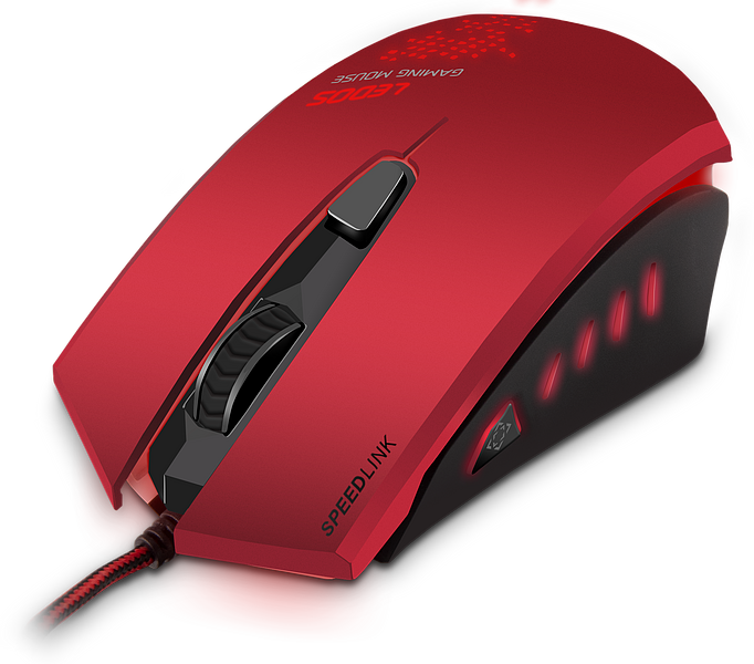 Gaming-Maus in Rot von Speedlink LEDOS, ergonomische Form, beleuchtete Tasten und Seiten, USB-Kabel