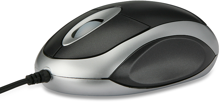 Schwarz-silberne kabelgebundene optische Computermaus mit ergonomischem Design