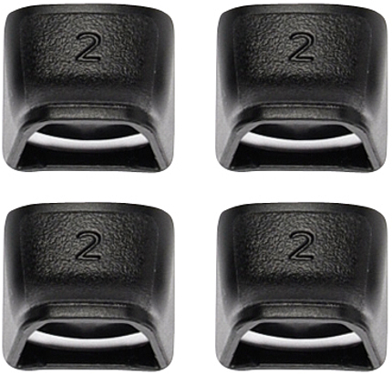 Vier schwarze Tastenkappen mit der Zahl 2, geeignet als Ersatz für Computertastaturen