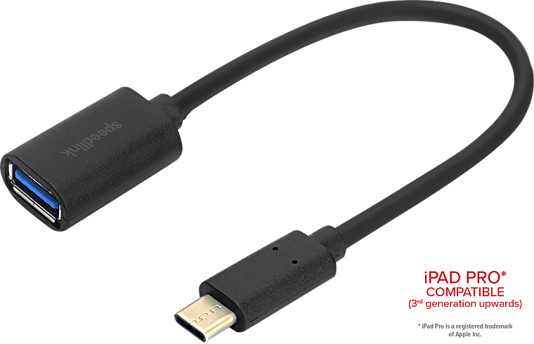 Schwarzes Speedlink USB-C auf USB-A Adapterkabel, geeignet für iPad Pro ab der dritten Generation