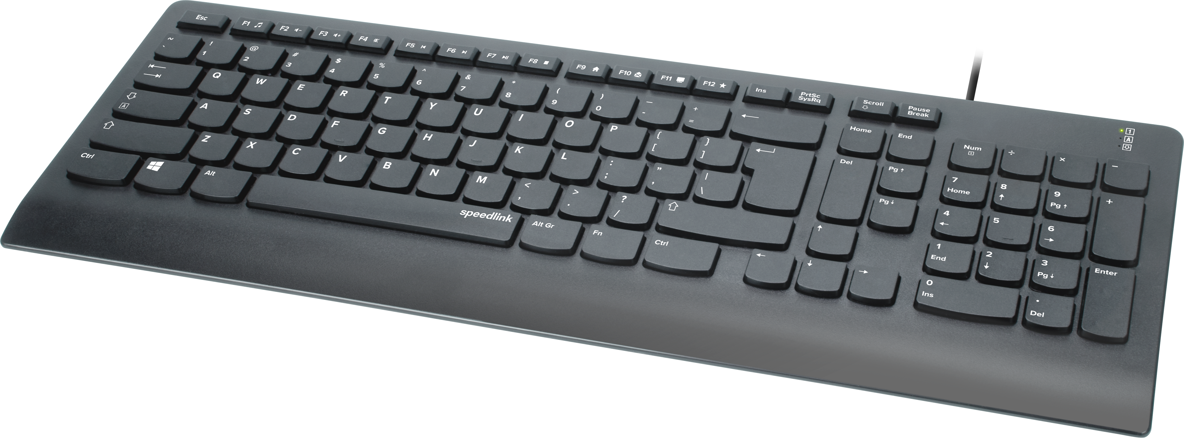 Schwarze kabelgebundene Speedlink Tastatur mit flachen Tasten und vollständigem Nummernblock