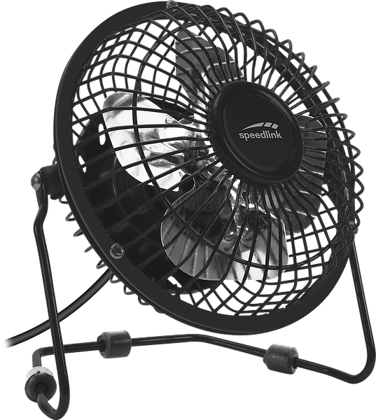 Kleiner schwarzer Speedlink USB-Tischventilator mit Metallgitter und Ständer