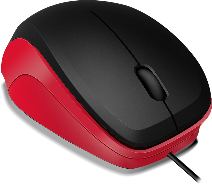 Schwarz-rote kabelgebundene Computermaus mit ergonomischem Design