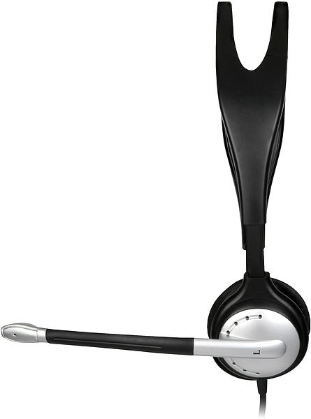 Ein schwarzes einseitiges Headset mit Mikrofon, ideal für Telefonkonferenzen und Videocalls