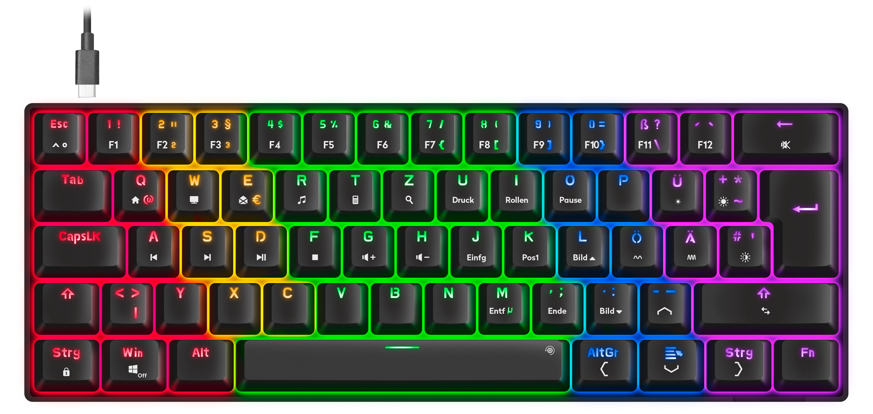 ATMOS RGB Regenbogen Mechanische 60% Gaming Tastatur mit braunen Schaltern, schwarz