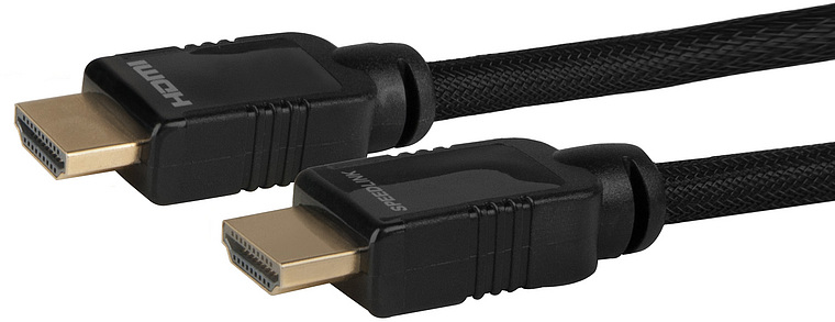 Schwarzes HDMI-Kabel mit zwei vergoldeten Steckern, geeignet für Fernseher, Monitore oder andere AV-Geräte