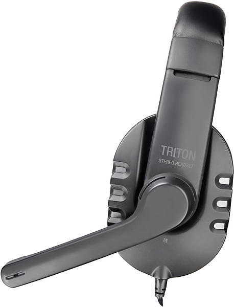 Seitliche Ansicht eines grauen TRITON Stereo Headsets mit integriertem Mikrofon
