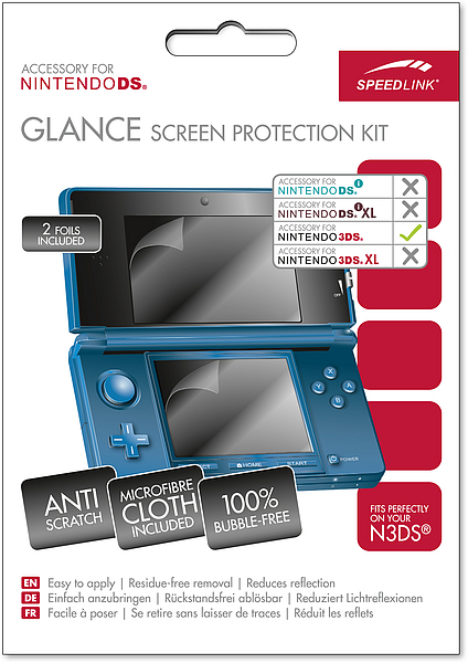 SPEEDLINK Glance Screen Protection Kit für Nintendo 3DS, mit zwei Folien, Mikrofasertuch und blasenfreiem Displayschutz