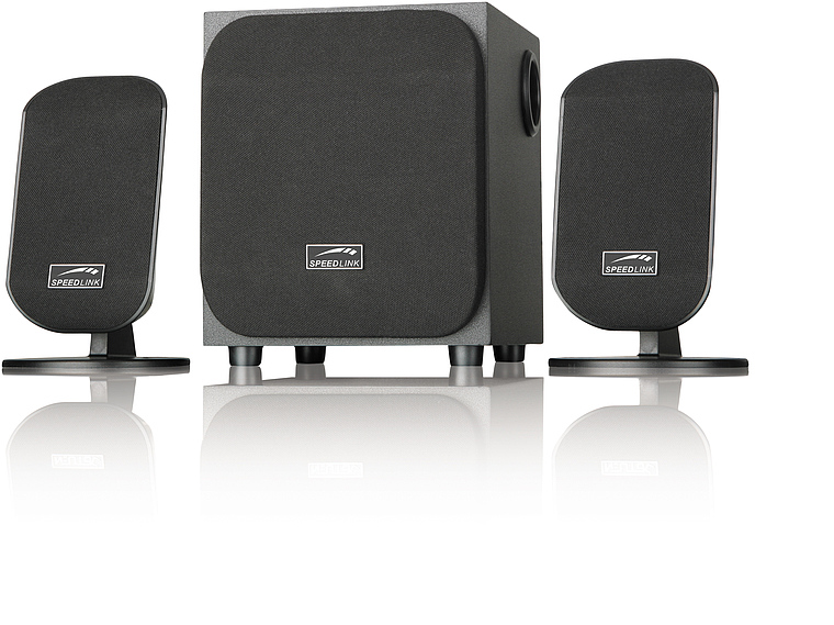 SPEEDLINK 2.1 Lautsprechersystem, bestehend aus einem Subwoofer und zwei Satellitenlautsprechern, für klaren Stereo-Sound