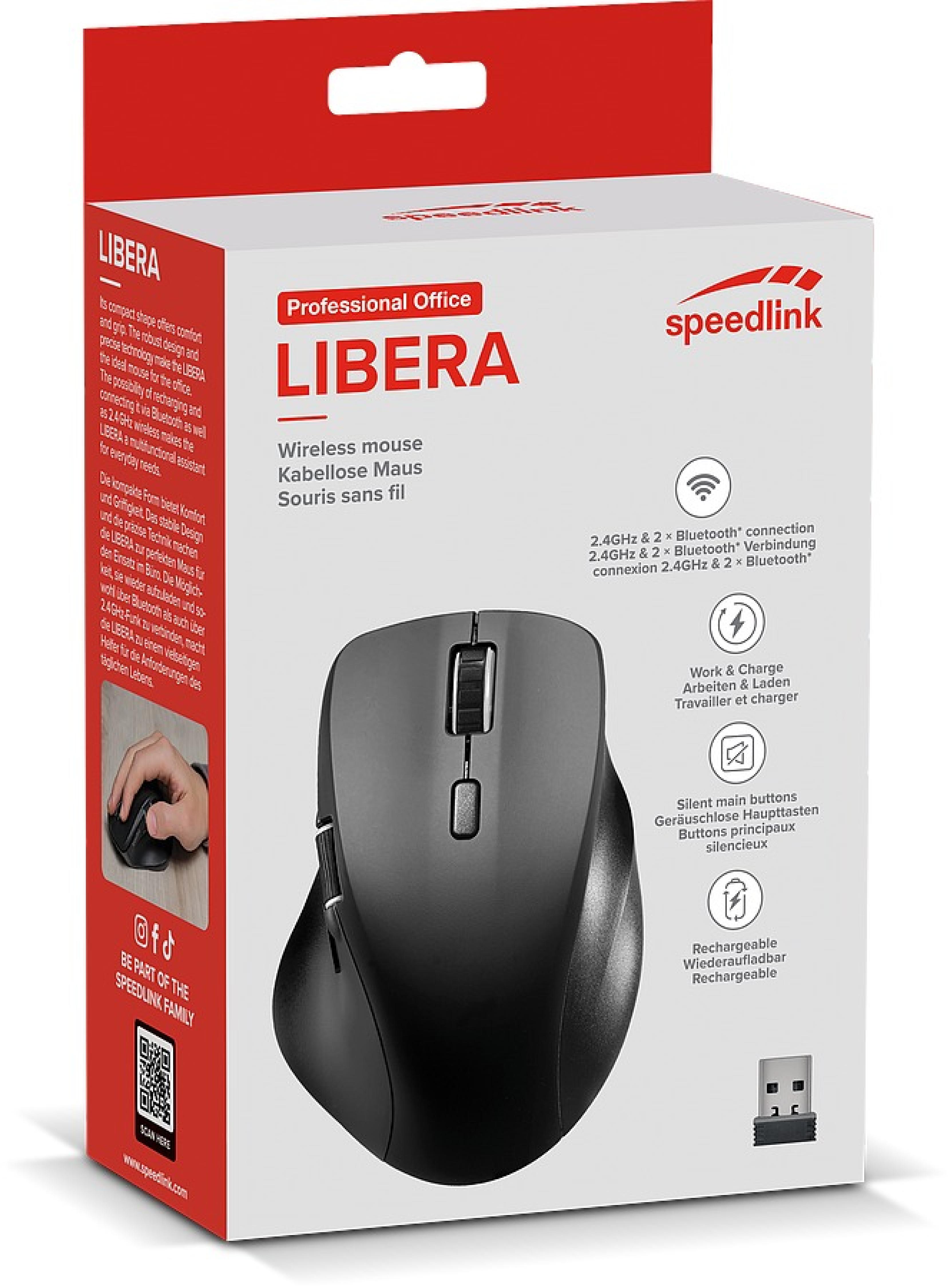 LIBERA Rechargeable Mouse - Wireless, Bluetooth, Silent, rubber-black