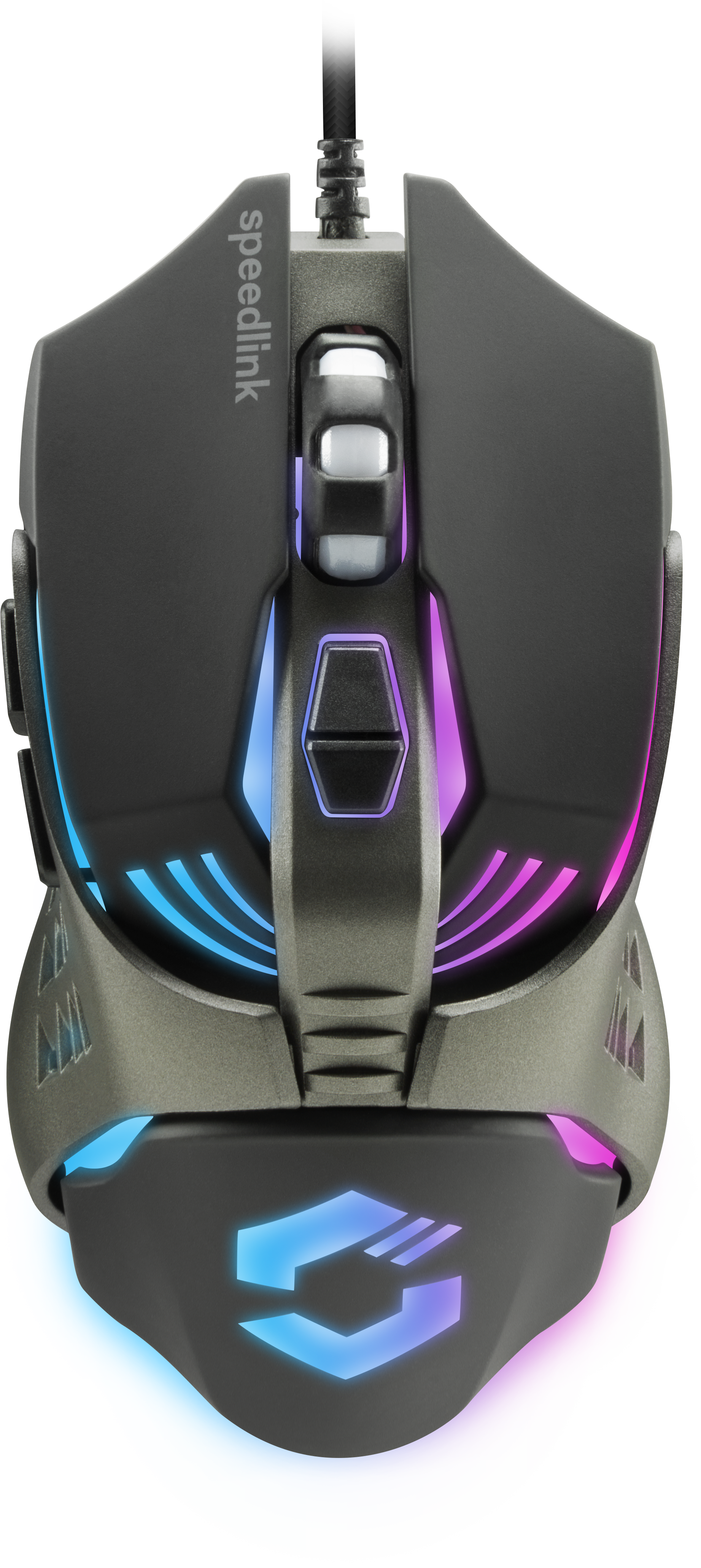 Gaming-Maus von Speedlink mit bunter RGB-Beleuchtung, ergonomischer Form und zusätzlichen Seitentasten, ideal für Computerspiele