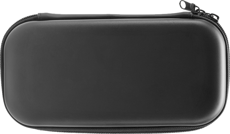 Schwarzes, rechteckiges Hardcase mit Reißverschluss, ideal zum Schutz von Handheld-Konsolen oder anderem Zubehör