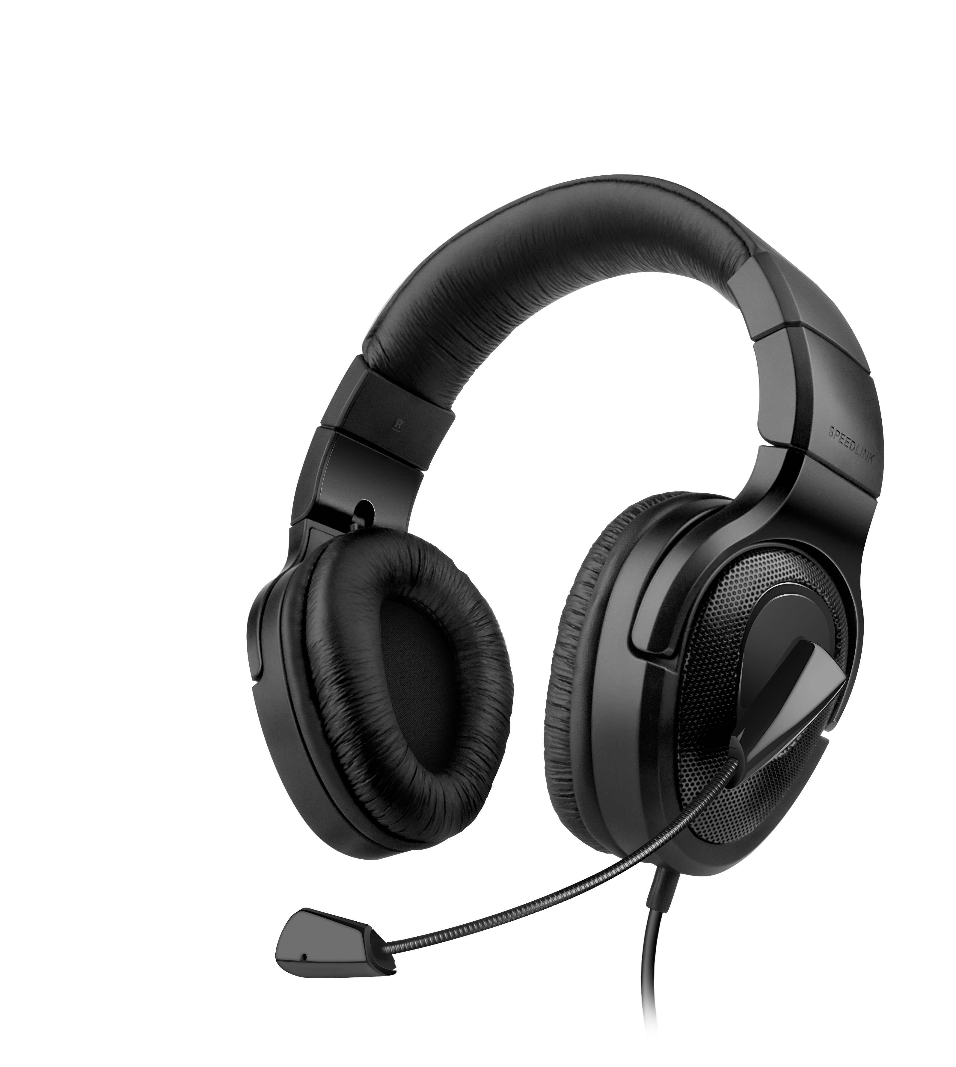 Abbildung eines schwarzen Gaming-Headsets mit Mikrofon und bequemer Polsterung