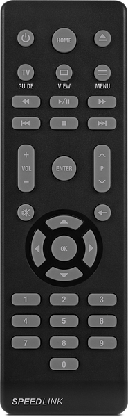 Schwarze SPEEDLINK Universal-Fernbedienung mit grauen Tasten für Fernseher, Multimedia- und Videogeräte