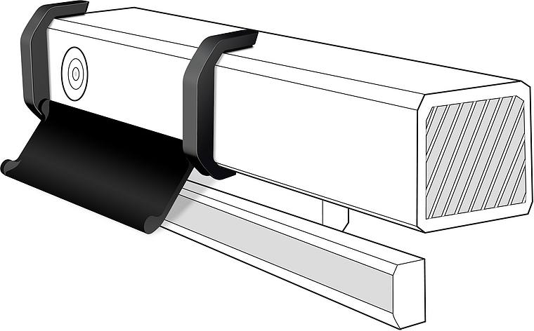 Illustration einer Webcam mit montierter Schutzblende, die auf einem Monitor befestigt ist