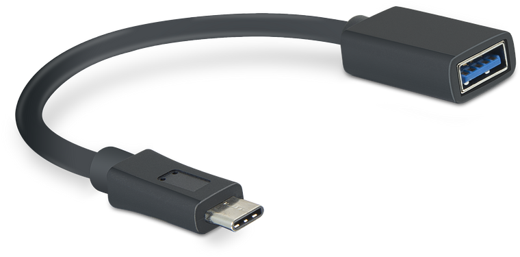Schwarzes USB-C auf USB-A Adapterkabel, ideal zum Anschluss von USB-Geräten an moderne Laptops oder Smartphones