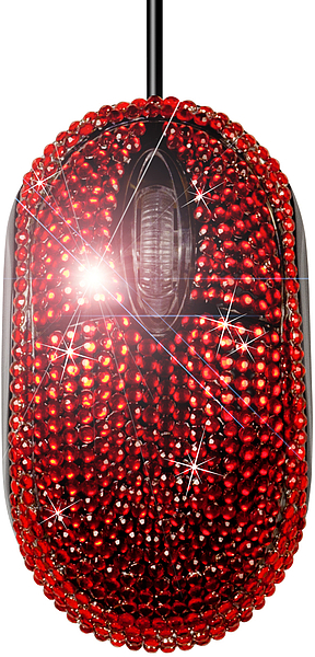 Computermaus in Rot mit funkelnden Kristallsteinen, stilvoll und luxuriös verziert