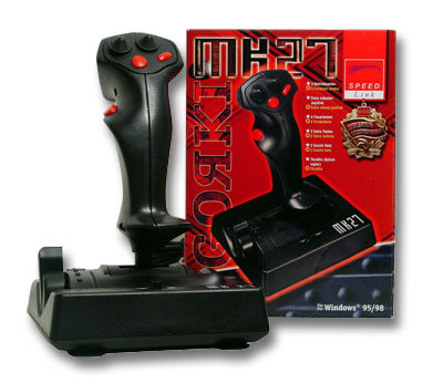 Schwarzer Speed Link Joystick MX7 mit mehreren Tasten und Originalverpackung für Windows 95/98