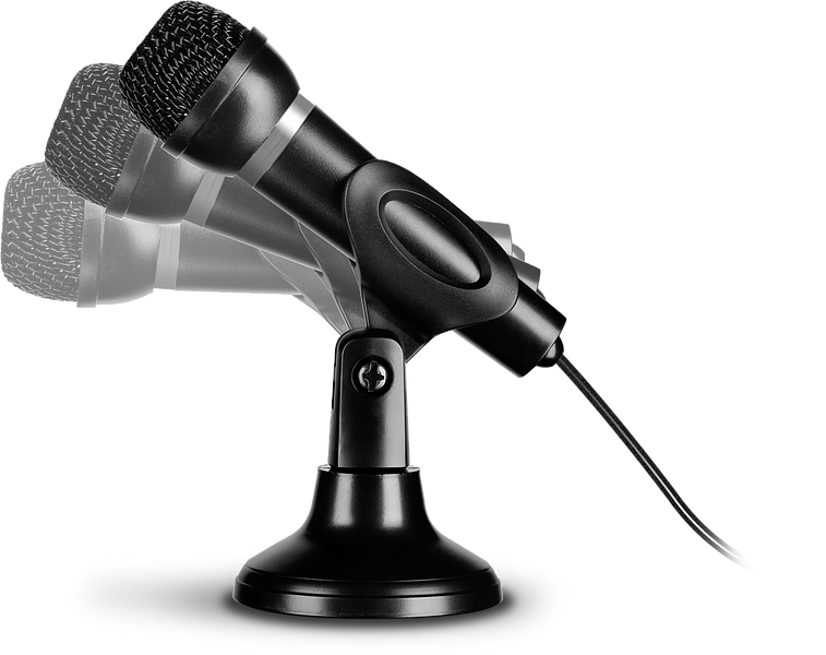 Schwarzes Mikrofon auf schwenkbarem Tischständer, ideal für Aufnahmen, Streaming oder Konferenzen