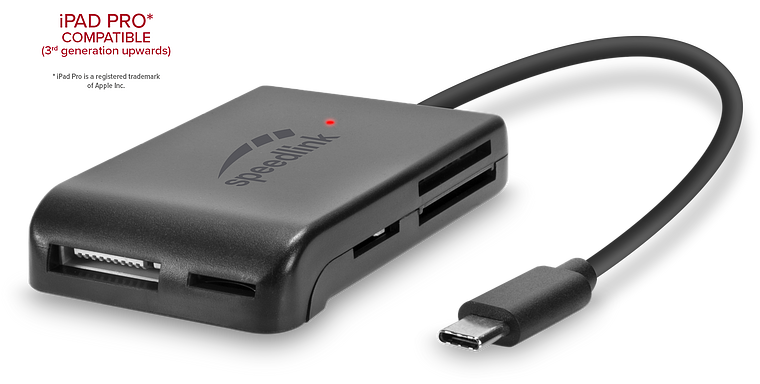 Externer Speedlink USB-C Kartenleser mit mehreren Kartenslots, kompatibel mit iPad Pro ab der 3. Generation