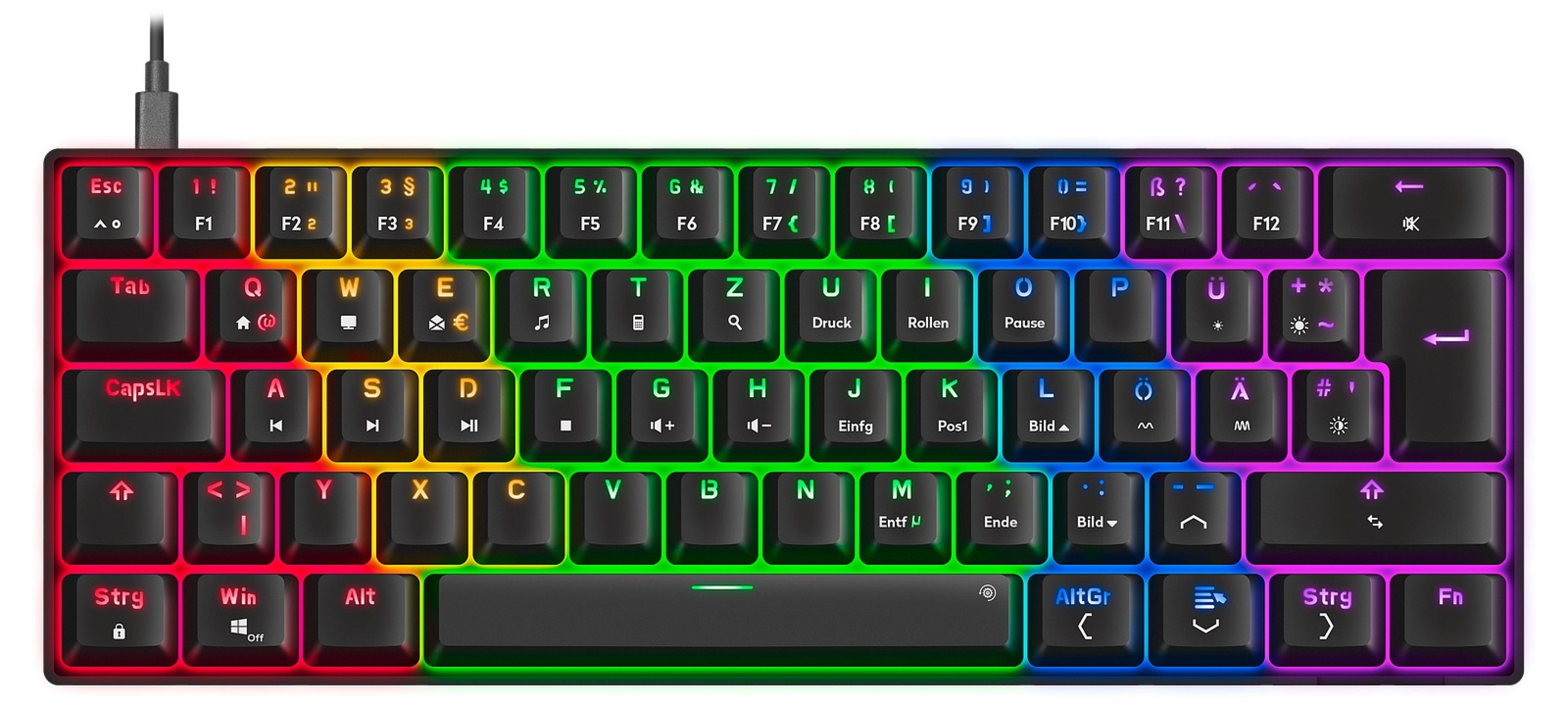 ATMOS RGB Regenbogen Mechanische 60% Gaming Tastatur mit braunen Schaltern, schwarz