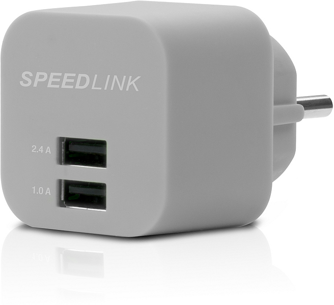 SPEEDLINK USB-Ladegerät mit zwei USB-Ports, geeignet zum gleichzeitigen Laden von Geräten über 2.4A und 1.0A
