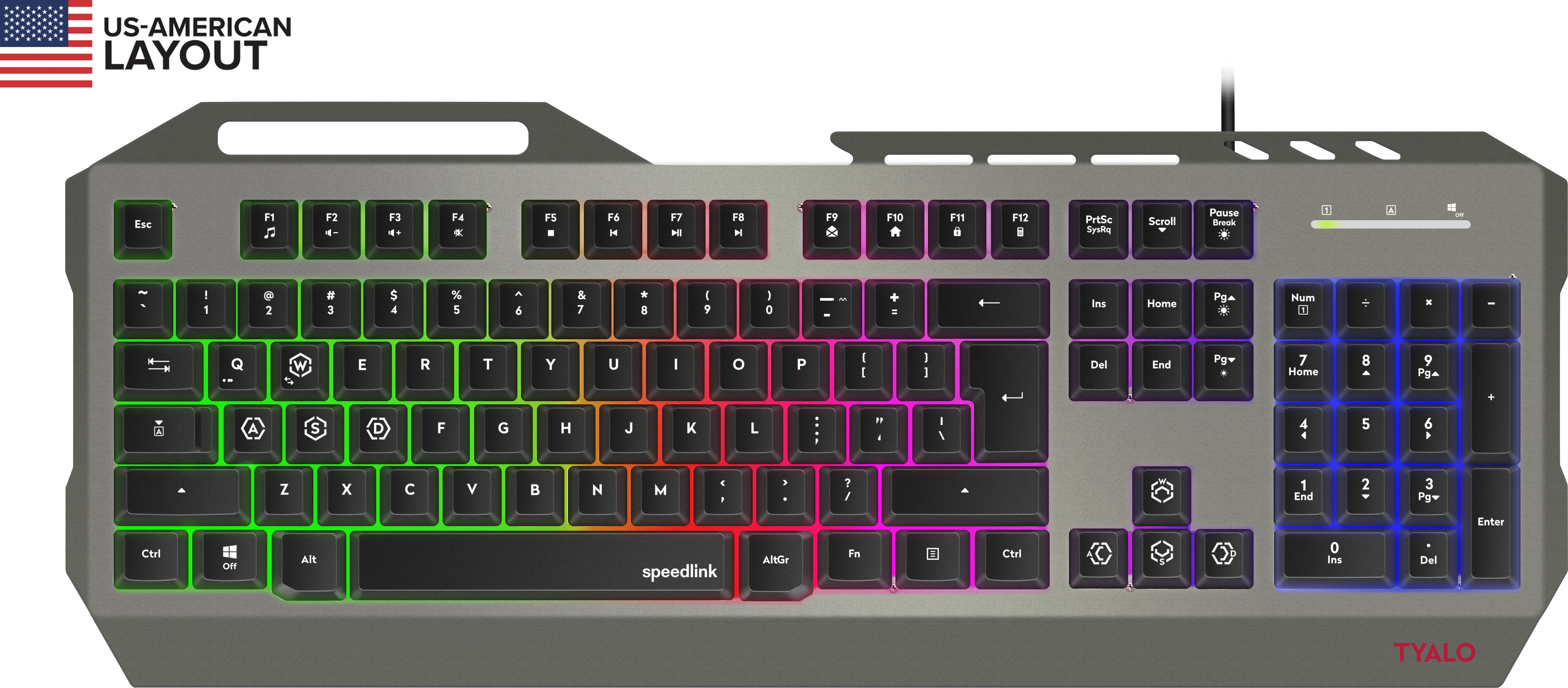 Speedlink TYALO Gaming-Tastatur mit US-amerikanischem Layout, RGB-Hintergrundbeleuchtung und Ziffernblock