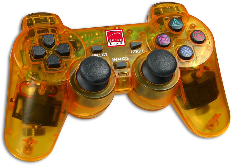 Transparenter oranger Speedlink Gamepad Controller mit Dual-Analogsticks und Tasten für Gaming