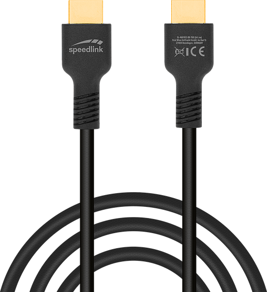 Schwarzes HDMI-Kabel von Speedlink mit vergoldeten Steckern, geeignet für Audio- und Videoverbindungen