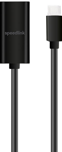 Schwarzes Speedlink Adapterkabel mit USB-C auf HDMI Anschluss zum Verbinden von Geräten wie Laptop oder Smartphone mit Monitor oder TV