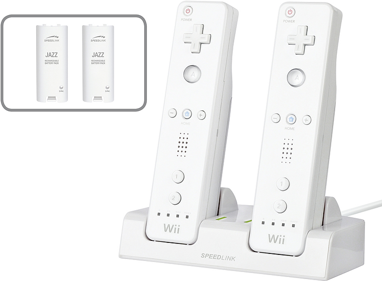 SPEEDLINK Ladestation für zwei Wii-Controller inklusive wiederaufladbarer JAZZ Akkus, passend für Nintendo Wii
