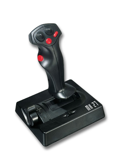 Schwarzer Joystick MK-27 mit roten Tasten und stabilem Standfuß für Flugsimulatoren und Gaming am Computer