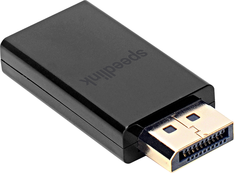 Schwarzer DisplayPort-Adapter von Speedlink für einfache Verbindung von Monitor und Computer