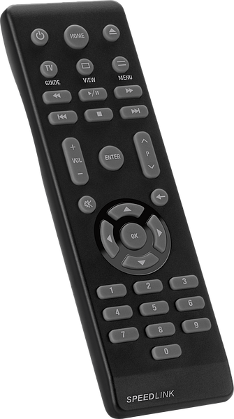 Schwarze SPEEDLINK Universal-Fernbedienung mit vielen Tasten für TV, Lautstärke, Menü und Navigation