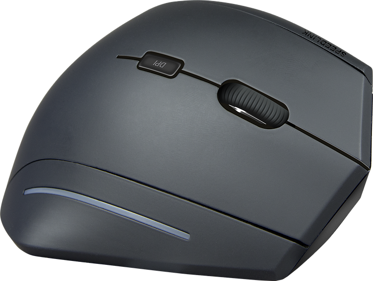 Schwarze ergonomische vertikale Maus mit DPI-Taste und Scrollrad, geeignet für komfortables Arbeiten am PC