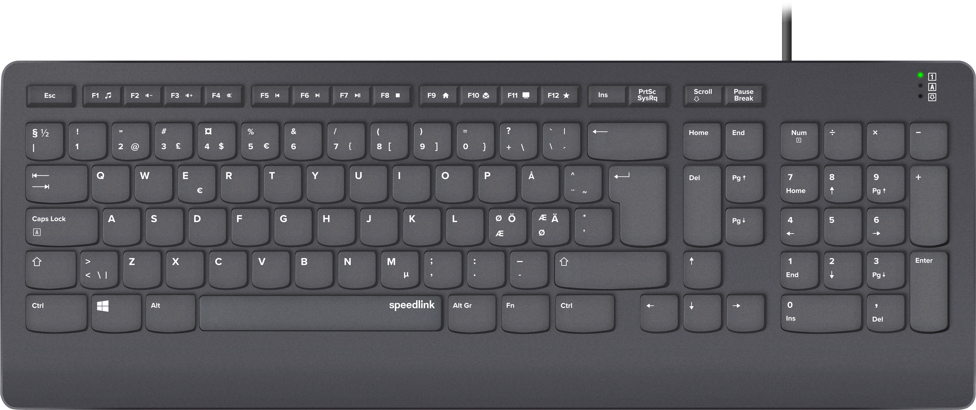 Schwarze Speedlink Tastatur mit deutschem QWERTZ-Layout, integriertem Nummernblock und Sonderzeichen
