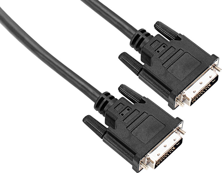 Schwarzes DVI-D-Dual-Link-Kabel mit zwei Steckern zur Verbindung von Monitor und Computer