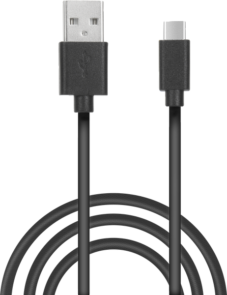 Schwarzes USB-A auf USB-C Kabel, ideal zum Laden und zur Datenübertragung bei verschiedenen Geräten
