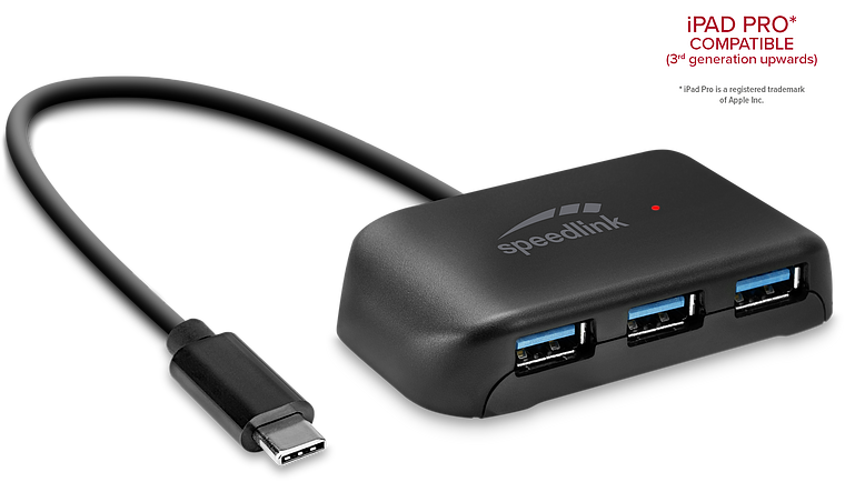SNAPPY EVO USB Hub, 4-Port, Type-C to USB 3.0, USB 3.1 Gen 1, USB 3.2 Gen 1 (5 Gbit/s), black