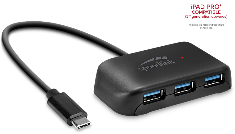 Speedlink USB-C Hub mit vier USB 3.0 Ports, geeignet für iPad Pro ab der dritten Generation
