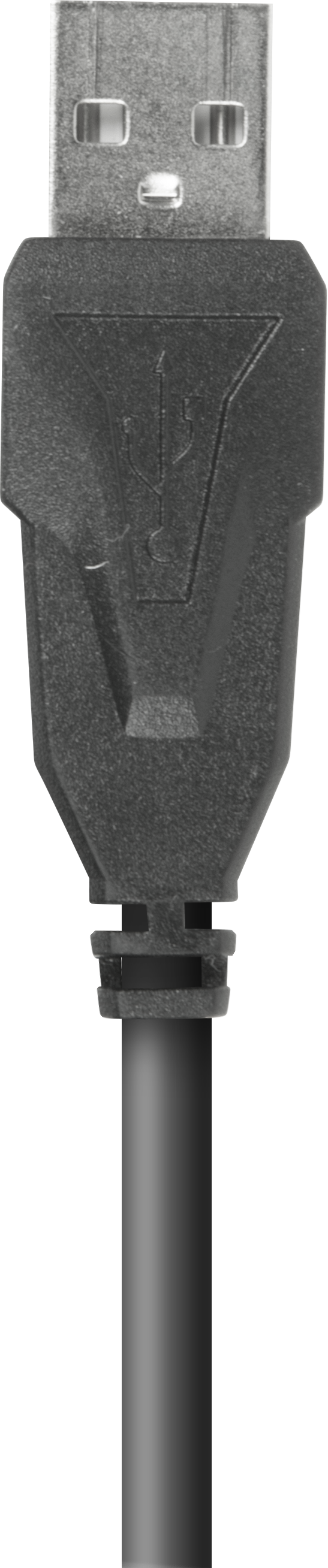 Detailansicht eines schwarzen USB-A Steckers mit Kabel