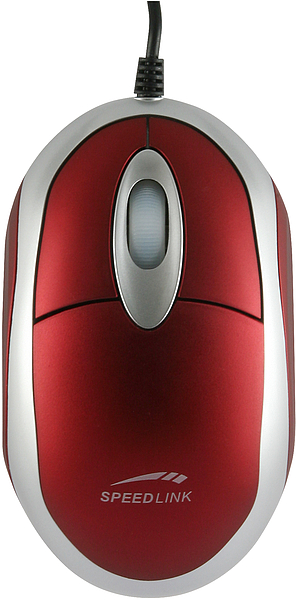 Rote Speedlink Kabelmaus mit zwei Tasten und Scrollrad, geeignet für Computer und ergonomisches Arbeiten