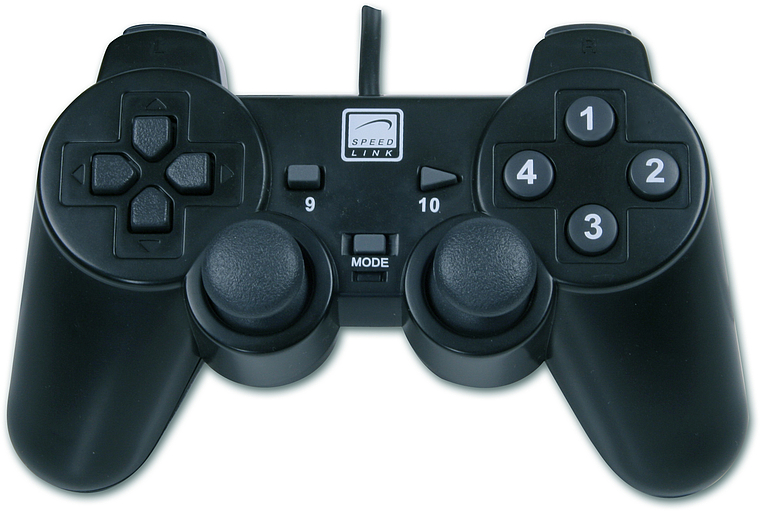 Schwarzer Speedlink Gamepad-Controller für PC, mit Kabel, zwei Analogsticks, Steuerkreuz und nummerierten Tasten