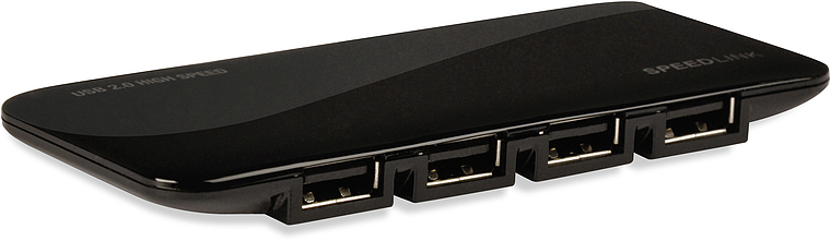 Schwarzer SPEEDLINK USB 2.0 Hub mit vier USB-Anschlüssen für die Erweiterung von Computern und Laptops