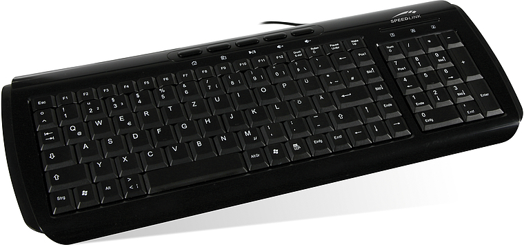 Schwarze kabelgebundene Speedlink Tastatur mit deutschem QWERTZ-Layout und Multimedia-Tasten