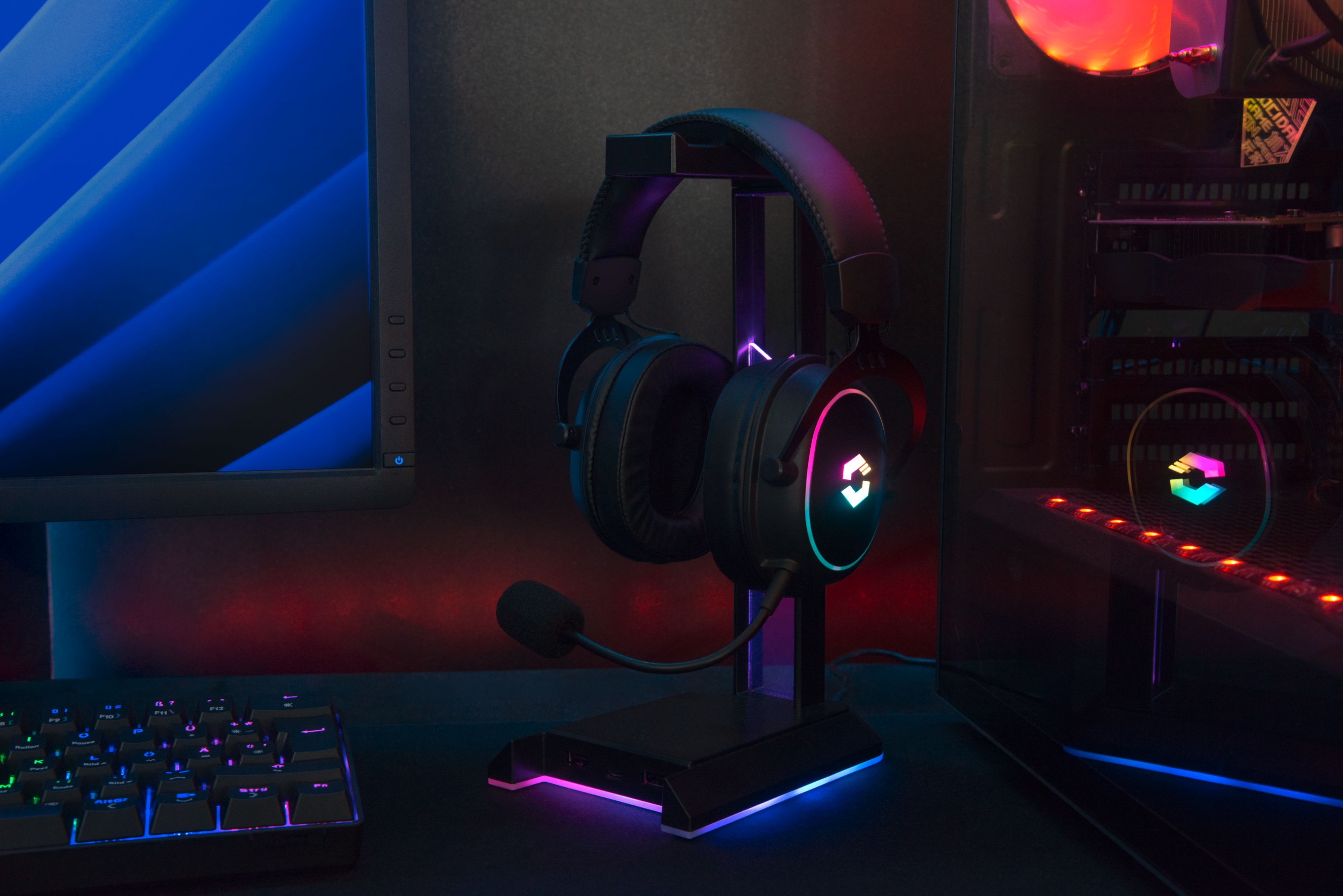CONUX Wireless RGB Stereo Gaming Headset - for PC/ PS5/PS4/Xbox Series X/S/Switch2/Switch/OLED/Lite, black