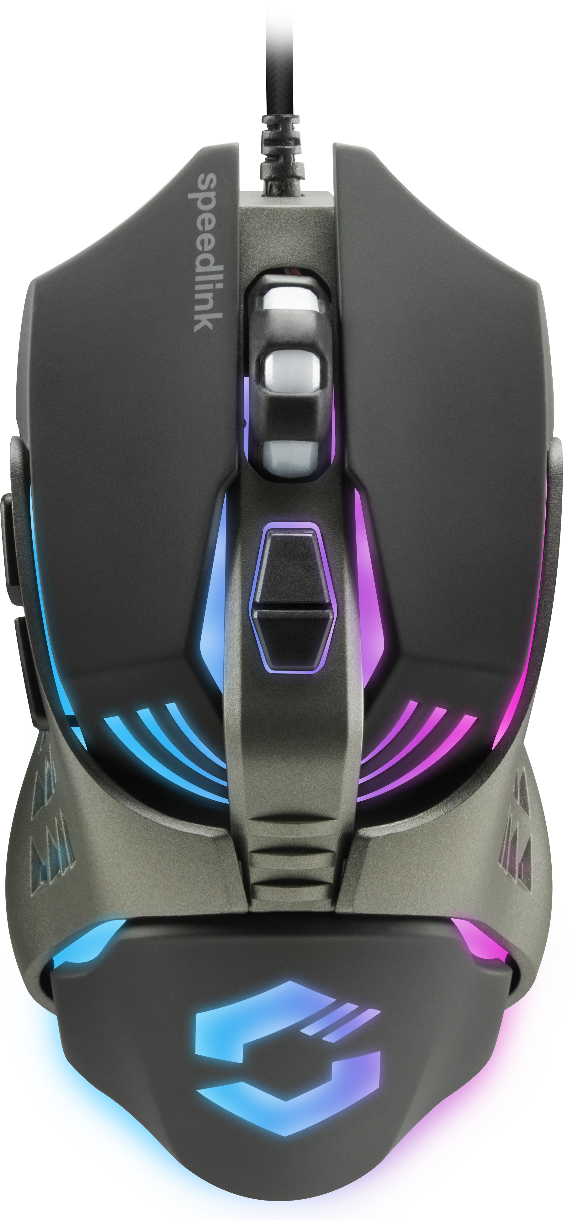 Obenansicht einer Speedlink Gaming-Maus mit RGB-Beleuchtung und ergonomischem Design