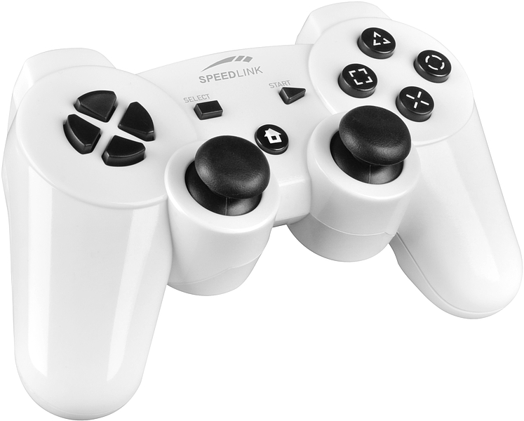 Weißer SPEEDLINK Gamecontroller, kabellos, mit zwei Analogsticks und Funktionstasten, geeignet für PC und Konsole
