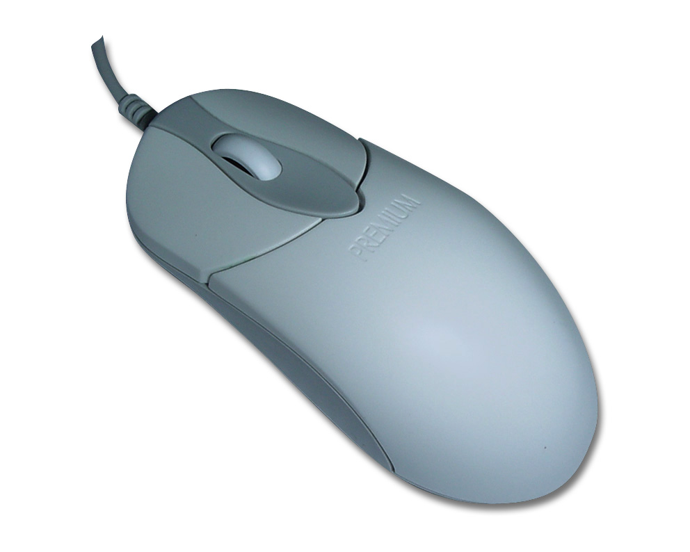 Graue, kabelgebundene PC-Maus mit ergonomischer Form und Scrollrad, ideal für den täglichen Büroalltag